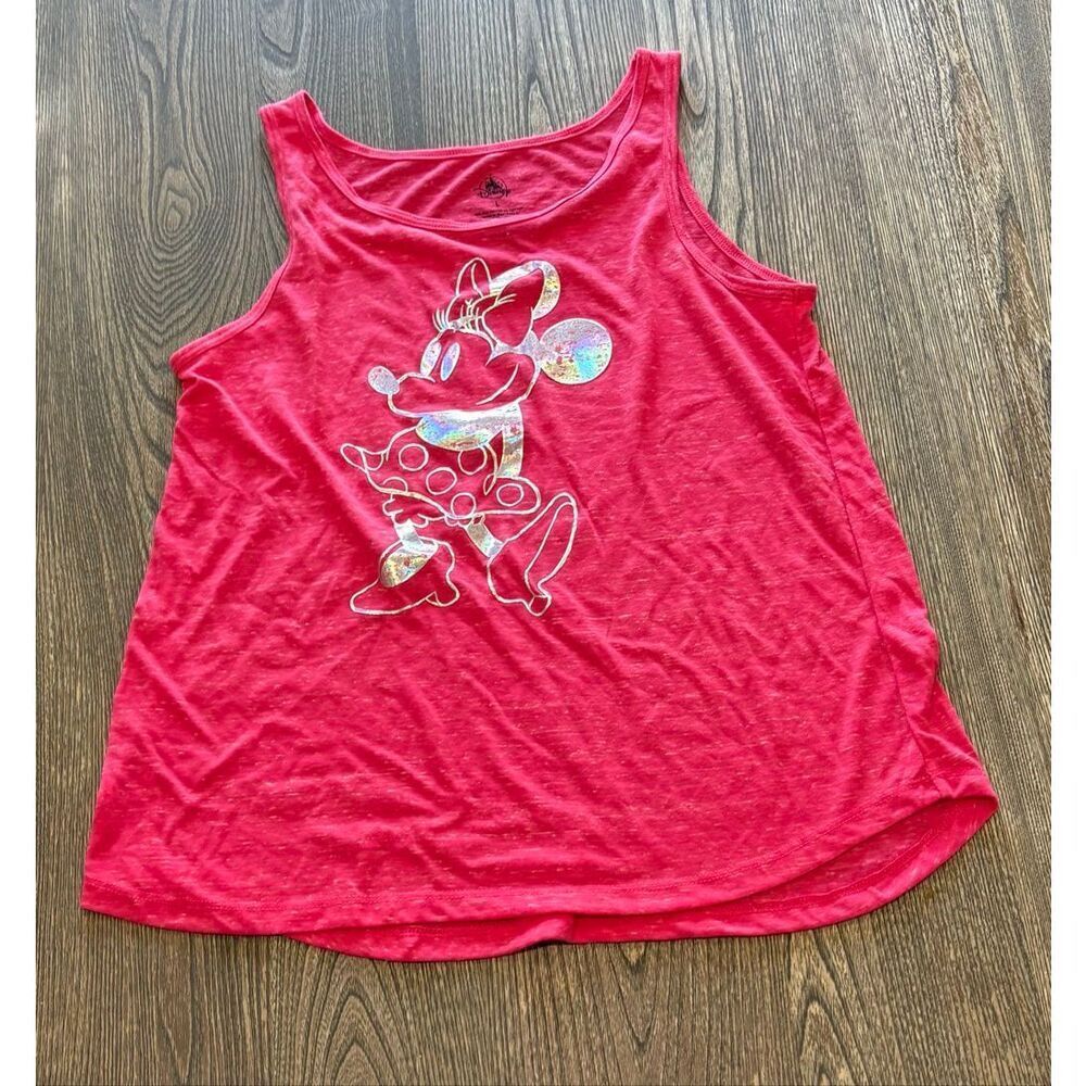 Disney Womens Minni Mouse Graphic Print Tank Top Round Neck Pullover Red Size L
